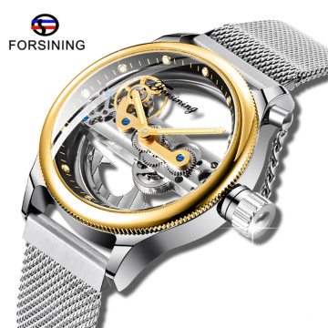 Top Brand Luxury FORSINING 171 Minimalism Design Silver Steel Waterproof Steampunk Wrist Watch Mens Automatic Skeleton Watches